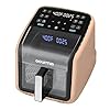 Gourmias panorama 7 quart digital air fryer with panoramic viewing window holographic display 12 cooking presets fryforce 360 technology dishwasher safe nonstick basket 1500 watts peach  urban country home decor