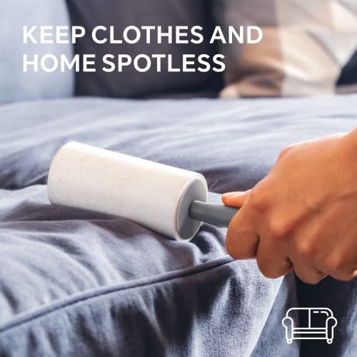 مجموعة ازالة الوبر - مزيل وبر فائق الالتصاق وقابل لاعادة الاستخدام مع 360 ورقة (6 بكرات + 2 مقبض مطور) - فرشاة زغب للملابس والاثاث والسرير والسيارة وشعر القطط والكلاب والسجاد والغبار