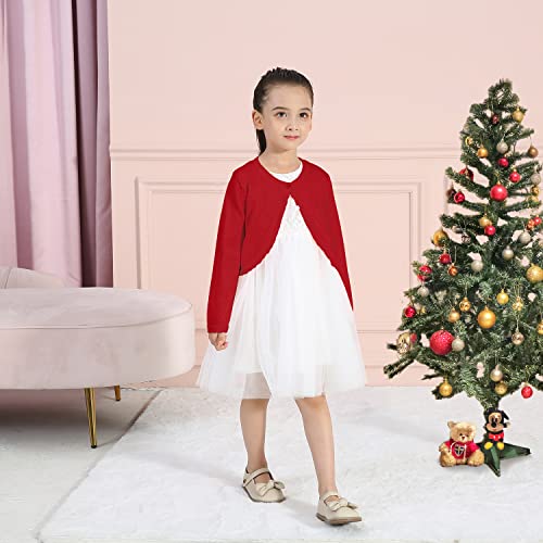 Kids Girls' Bolero Cardigan Shrug Sweater Cute Long Sleeve Sparkle Tops Open Front Knit Shrug,Red,5-6 Years #TOP6