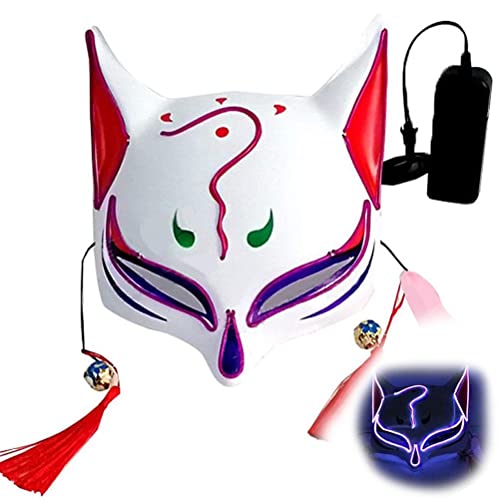 Zhangpu Masque dHalloween, Masque de Cosplay Demon Slayer, Masque de Renard de Mascarade de Carnaval danime Japonais, Masque Lumineux LED pour Les fêtes de Mascarade, Cadeaux danniversaire, Halloween Cover