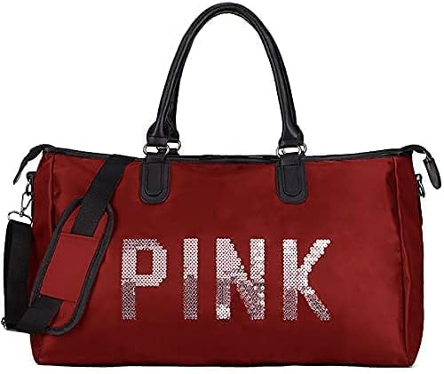 GenericParam Creation Unisex Sport Bags Women Luxury Handbags Pink Letter ravel Duffel for Gym Swimming Sport Traval Bags Shoulder Bag polister- (Maroon)