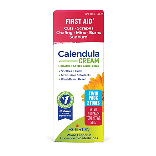 Image of Boiron Calendula Cream for Relief from Rashes, Skin Irritations, Razor Burn, Insect Bites, or Sunburns - Non-Greasy and Fragrance-Free - 5 oz (2 Pack of 2.5 oz)