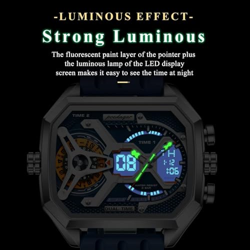Image of Men's Square Luxury Stainless Steel Quartz Watch - Waterproof 10BAR Wristwatch with Luminous Display, Day /Date Calendar, Hardlex Glass - Fashion & Business Timepiece