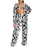 Sweatsuits for Women Set - Casual 3 Piece Outfits Floral Print Long Sleeve Pleated Cardigan Bikini B