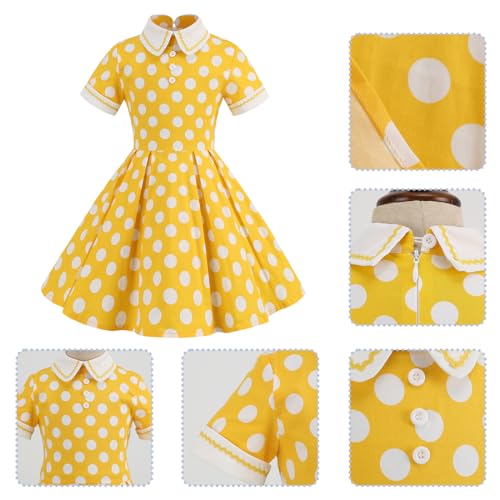 ABAFIP Girls 1950s Vintage Polka Dot Dress Short Sleeve Cap Sleeve Floral Print Retro 50s Swing Dresses4
