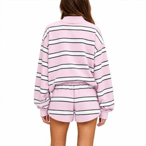 2 Piece Sweatsuits for Women Striped Lounge Set Mock Nek Sweatshirt Set - image 5