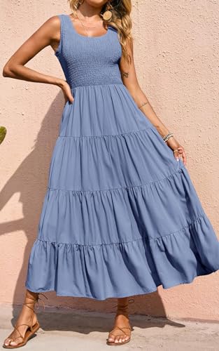Image of PRETTYGARDEN Women's 2026 Casual Loose Plain Maxi Sundress Smocked Tank Dress Sleeveless Summer Beach Tiered Long Dresses