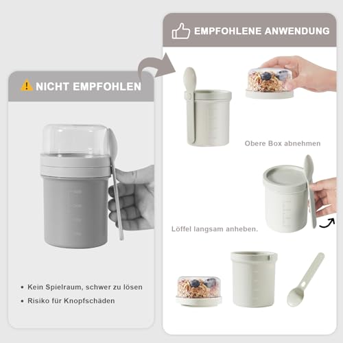 Swkien MüSlibecher to Go, Joghurtbecher to Go 450ml+250ml, Joghurt to Go Becher mit Löffel, Müsli Becher to Go für Müsli & Joghurt… – Ansicht 6