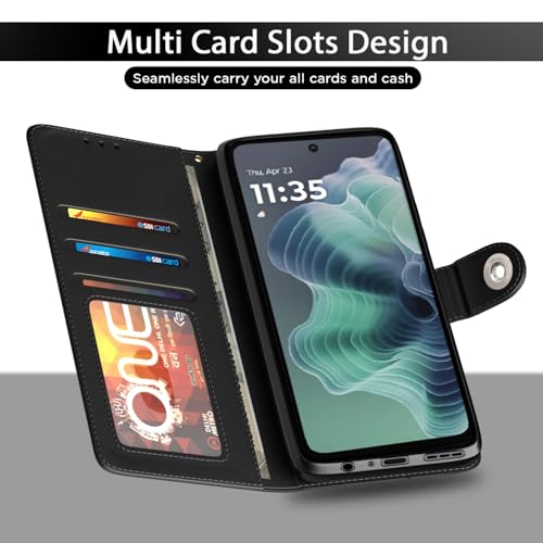 Image of Pikkme Flip Cover Leather Finish | Inside TPU with Card Pockets | Wallet Stand and Shock Proof | Complete Protection Button Flip Case for Moto G35 5G(Black)