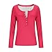 Womens Long Sleeve T Shirts Ribbed Knit Henley V Neck Fashion Basic Crop Tops Going Out Outfits Y2k Clothes Hot Pink