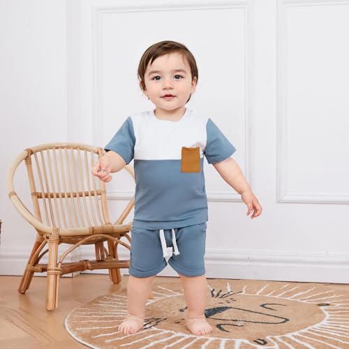 Infant Baby Boy Summer Clothes Contrast Color Short Sleeve T Shirts Stretch Rolled Shorts Cute Newborn Toddler Outfits2