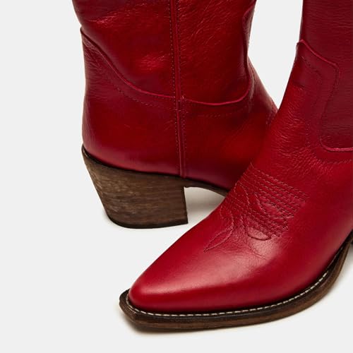 Yishaweiqi Cowboy Boots for Women Wide Calf Pull On Cowgirl Boots Chunky Heel Snip Toe Mid Calf Western Boots3