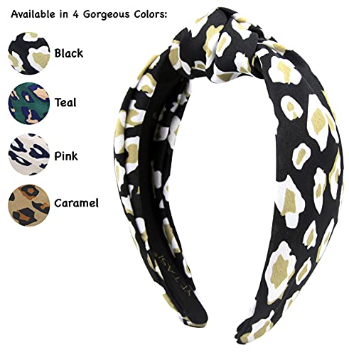 Yetasi Satin Leopard Headbands For Women Are Classy. Black Headband Is A Chic Cheetah Fashion Headband Designer Beige, Black Knotted Headband For Women Is A Comfy Leopard Headband #TOP1