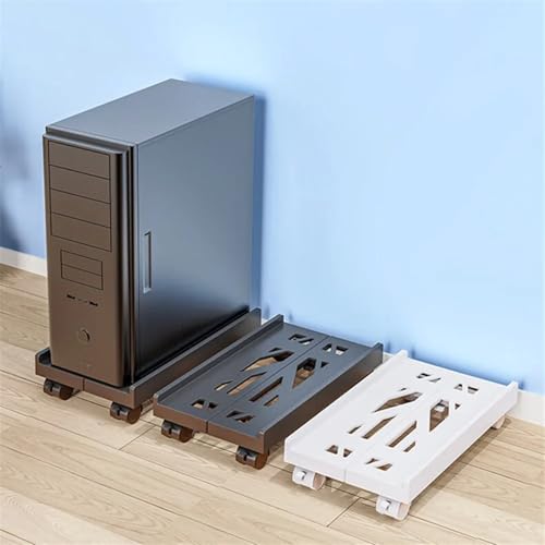 Soporte para CPU móvil ajustable en blanco y negro, con 4 ruedas giratorias, soporte ventilado para torre de PC bajo el escritorio miniatura 3