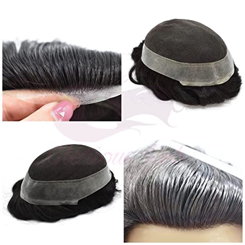 Image of Australian Hair Patch for Men 0.03 mm Utlra Thin 100% Remy Human Hair Wigs Original Transparent Natural Front Hairline System Toupee for Men (Natural Black, 7x5)
