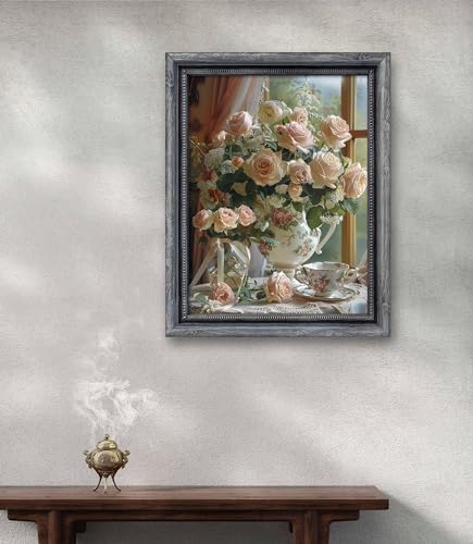 Image of Leczany Cross Stitch Patterns Stamped Kit for Beginners | Embroidery Supplies DIY Craft Kit Needlepoint for Adults Starter | 11CT, 3 Strands | Rose by the Window 15.8x20.9 inches