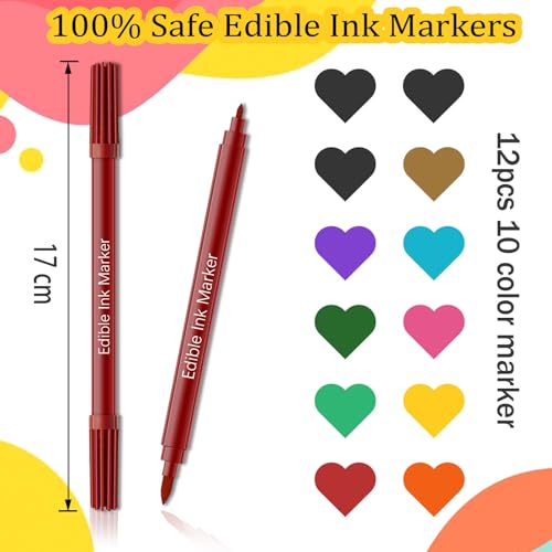 Image of Edible Markers for Easter Eggs Decorating- 12PCS Edible Marker Food Coloring Pens Set Drawing Double Side Writers Tools for Cake Decorations, Cookies, Frosting, Macaroons, Chocolate