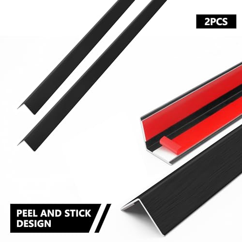 Image of 2pcs 57 inch L*1.42 inch W Aluminum Self-Adhesive Wall Corner Protectors, Wall Furniture Bumper, Safety Baby Proofing Corner Cushion Table Edge, Wide Coverage and Easy to Install - Black