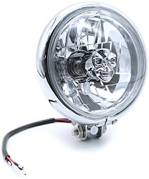 Motorcycle High/Low Beam Retro Vintage Skull Light Bulb Headlight For Harley Dyna Honda VT Cruiser Bobber (Chrome)