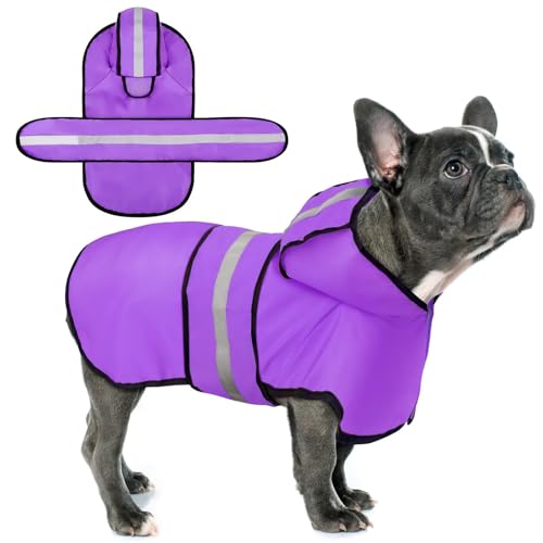 Paiaite Dog Raincoat: Hooded Slicker Poncho, Durable Waterproof Jacket with Reflective Stripes for Safety, Convenient Leash Hole Adjustable Fit, Perfect for Small, Medium Large Dogs Purple M
