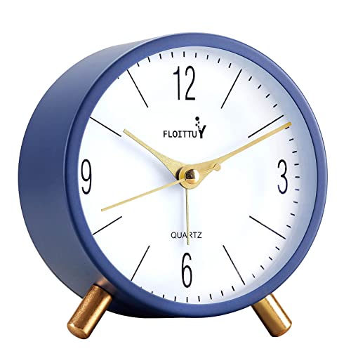 4 inches Super Silent Alarm Clock,FLOITTUY Navy Blue Beep Wake Round Alarm Clock with Night Light,Battery Operated,Easy Set Entry Lux Stylefor Desk, Bedroom and Home Decoration