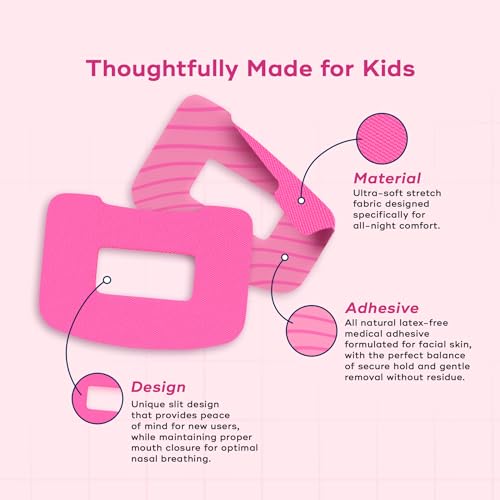 Image of BREATH FIX Kids Pink Mouth Tape | Supports Nasal Breathing | Enhances Sleep | Hypoallergenic Adhesive | Skin-Friendly & Comfortable | CDSCO Approved | 30 Tapes