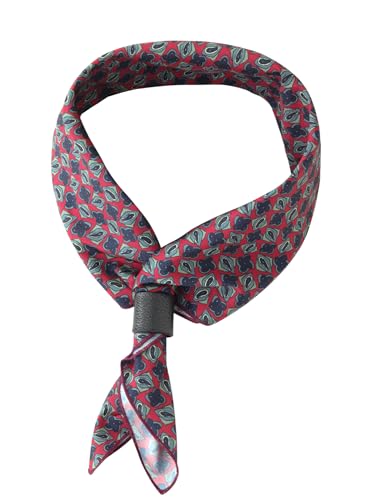 WANYING Pañuelo Hombre con Lazo de Cuero   Multifuncional Pañuelo de Cuello y Cabeza   Bandana Vintage Retro 60x60 cm   Patrón Geométrico Rojo