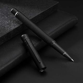 HongDian długopis kulkowy matowy czarny las, klasyczny design, czarny wkład długopis z metalowym etui zestaw