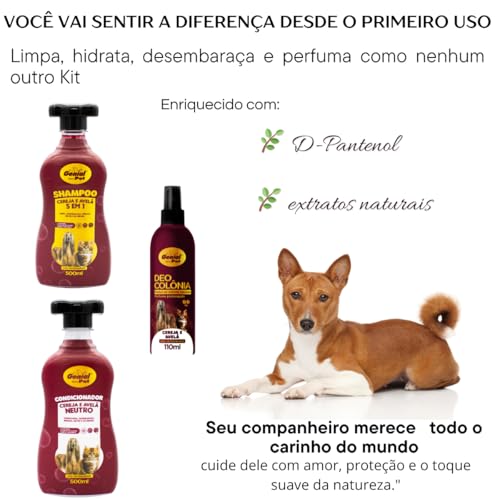 Kit Shampoo 500ml + Condicionador 500ml + Deo Colônia 110ml para Cães e Gatos com Extratos Naturais