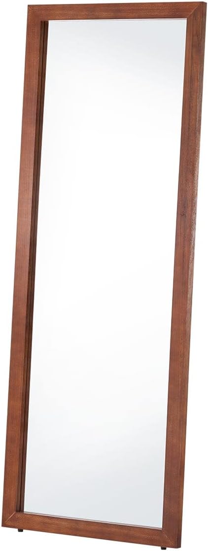 Bon Furniture Full Body Mirror, Full Body, Large, Standing Mirror, Antique Style, Width 23.6 inches (60 cm), Height 63.0 inches (161 cm), Natural Wood, Living Room, Shatterproof, Brown