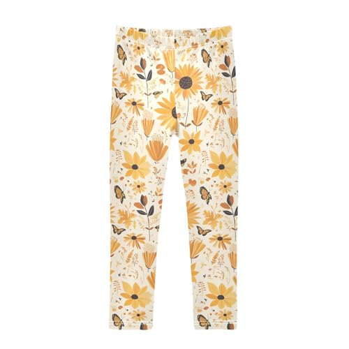 KLL Autumn Sunflowers and Butterflies Toddler Girl Basic Leggings Casual High Waisted Yoga Pants Exercise