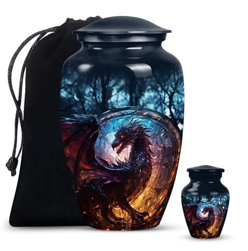SUBSH Forest Dragon Dusk - Combo of 1 Large and 1 Small Urn - Metal Memorial Urns for Human Ashes