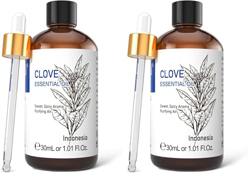 Image of HIQILI 1 Fl Oz Clove Oil for Teeth and Gums, Oral Care, DIY Clean Spray, Aromatherapy, 100% Pure Natural Premium - 30ml (Pack of 2)