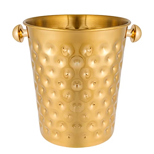 BARsics 5-Quart Metal Golden Champagne Bucket, Hammered Mirror Finish Stainless Steel Ice Bucket for Party Wedding, Banquet (Gold)