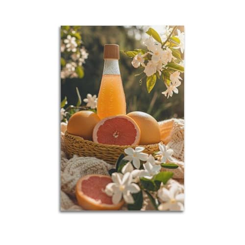 Affiche murale pamplemousses panier fleurs tableau réalisme 60x90 cm
