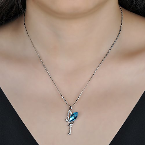 Yumilok - Colgante Plata con Cristal Azul de Austria, en Forma de Ángel O Hada, Collares para Mujeres y Niñas