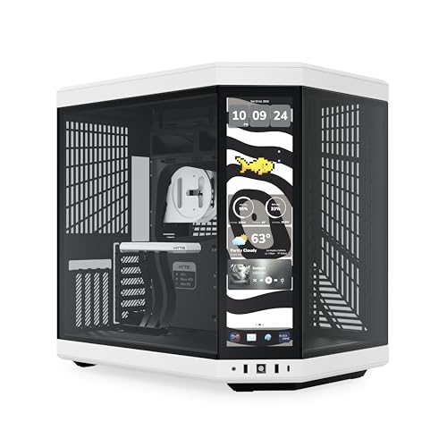 Hyte Y70 Touch Infinite Dual Chamber ATX Mid Tower Modern Aesthetic Case with Integrated 2.5K LCD Touchscreen - Panda/White