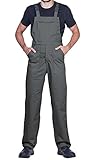  Pantalones con peto de trabajo para hombre, Made in EU, Mono de trabajo, Azur, blanco, rojo, verde, negro (S, Gris)