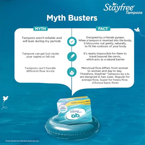 Image of Stayfree Tampons by OB| Normal flow|10 piece| Dynamic Fit Technology| Rashfree| No skin irritation| Upto 100% leakage protection| Silk touch technology| Stain free
