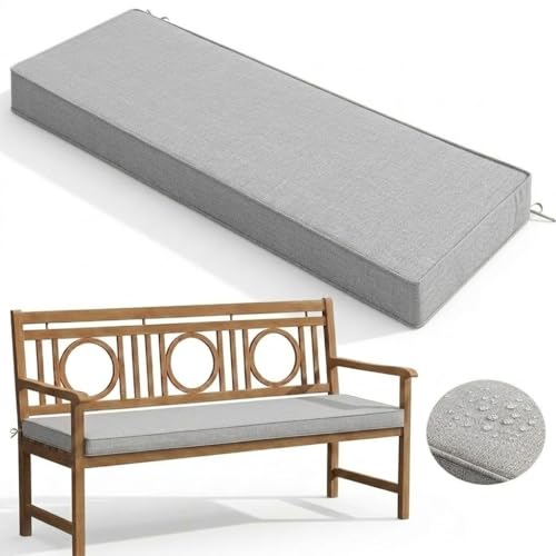 Bench Seat Cushion for Outdoor Furniture 45x17 Inch,Waterproof & Fade-Resistant Patio Bench Seat Pad with Ties Non-Slip, Replacement Long Cushion for Park Porch Swing Garden Loveseat,Light Gray