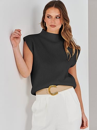 Anrabess Women'S Mock Neck Sleeveless Sweater Vest Casual Cap Sleeve Knit Pullover Tank Tops 2024 Fall Summer Clothes Black-Xl thumb #2