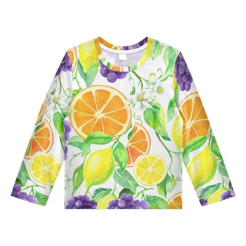 Lemon Grapes Foliage White Rash Guard Shirt for Boys Sun Protection Shirt for Kids Toddlers UPF50+ 7-8T