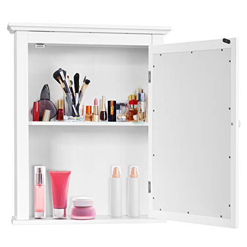 GIANTEX Armario de Baño con Espejo, Armario de Pared con Estante Ajustable y Puerta con Espejo, 56 x 19 x 69,5 cm, Gabinete Colgante para Baño, Entrada (Blanco) - imagen 7