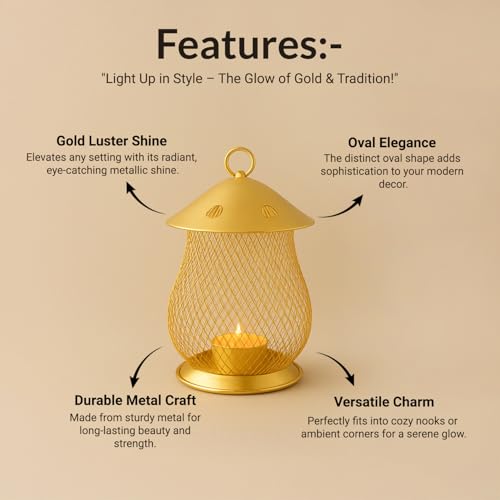 Image of MARKET 99 Metal Hanging Tealight Holder | Elegant Home Decor for Diwali, Christmas, Birthday, and Wedding | Decorative Candle Holder for Ideal for Festive & Ambient Lighting | Golden