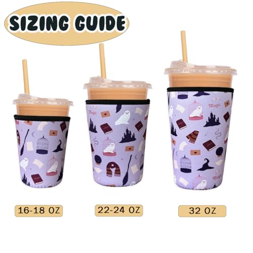 Image of Reusable Insulated Neoprene Iced Coffee Cup Sleeve, Durable Drink Sleeve for Cold Beverages, Beverage Holder for Iced Coffee (Magic Sip)