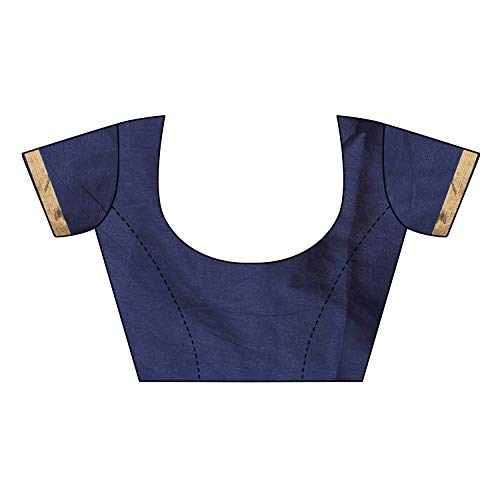 Image of AKHILAM Women's silk blend Saree with Unstitched Blouse Piece (Free size Navy Blue HYN9801)