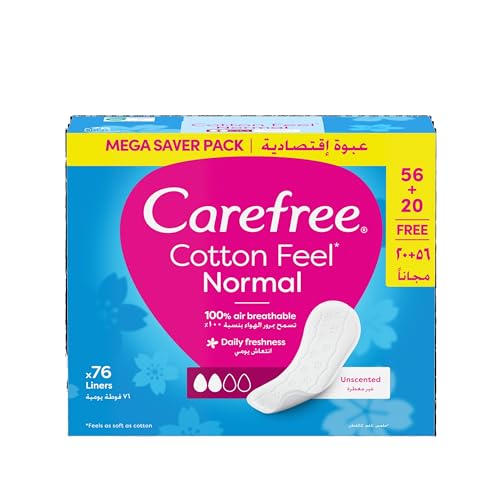 Carefree Cotton Feel Unscented Pantyliners (Pack of 76) Breathable and Comfortable Liners for Everyday Use Ideal for Light Protection and Hygiene