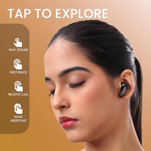 Image of FIREGOLD New Blastpods Wireless Earbuds with 4 Mic ENC, HD Sound Quality, 48 Hours Battery Backup (Black /Orange)