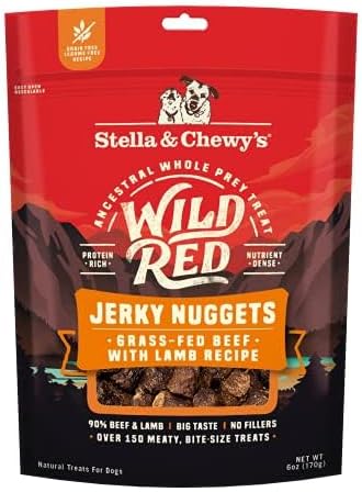 Petisco de Carne Seca para Cães Stella & Chewy's Wild Red Jerky Nuggets, Carne Bovina e Cordeiro + Frango e Pato, Sem Grãos, 170 g, Pacote com 2