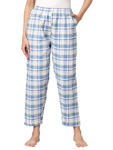 Image of KRYPTIC Women's 100% Pure Cotton Woven Pyjama | Mid Rise Relaxed Fit Full Length Nightwear Pant with Elasticated Drawstring Waistband & Side Pocket | Comfortable Lounge, Sleepwear & Casual Bottom Wear